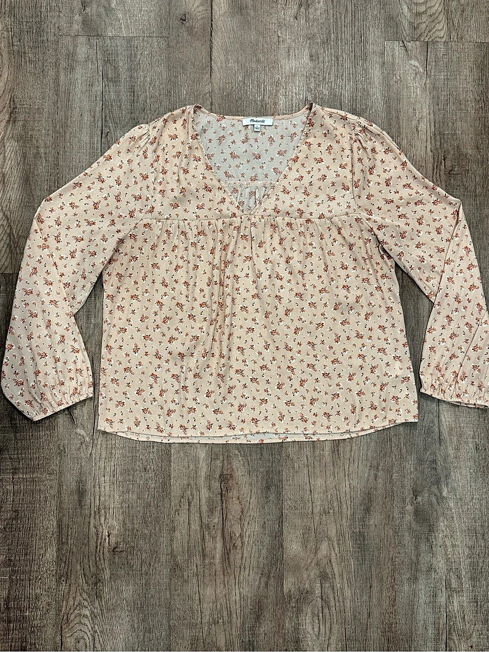 Madewell Floral Long Sleeve Blouse in Pink & Cream Size Large